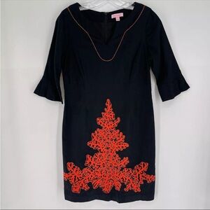 Lilly Pulitzer Shailene Dodie Black Coral Embroidered Beaded Dress